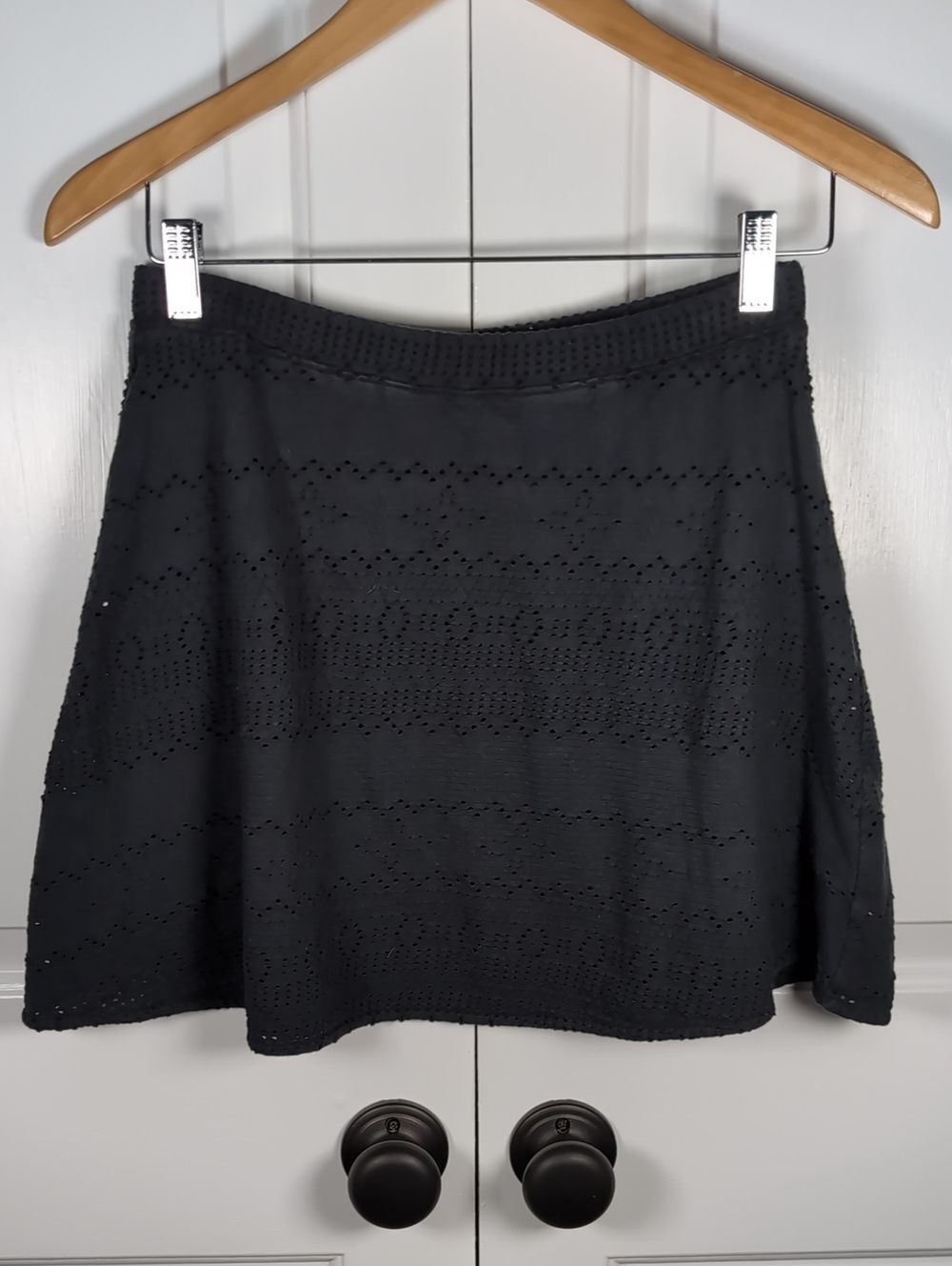 Free People Beach Black Eyelet Crochet Knit Skater Mini Skirt Coverup S